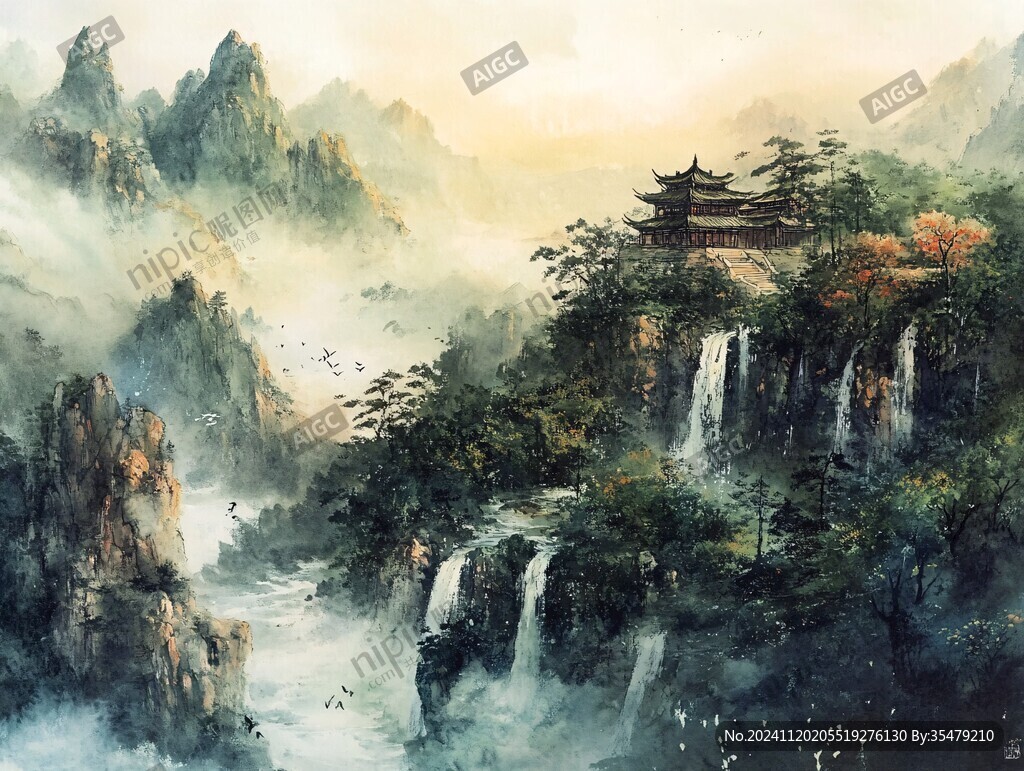 樓閣山水意境畫