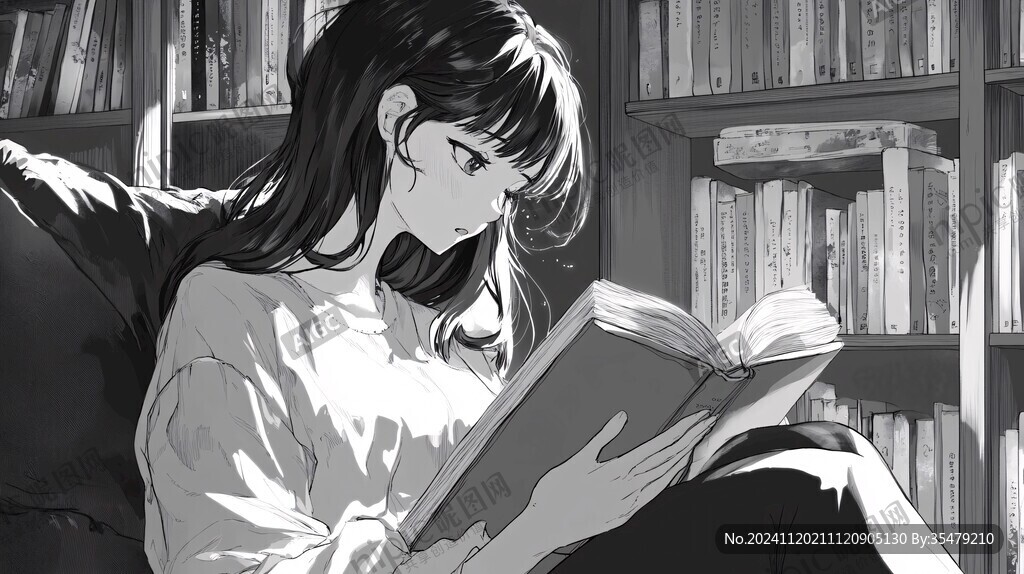 投入看書的女孩