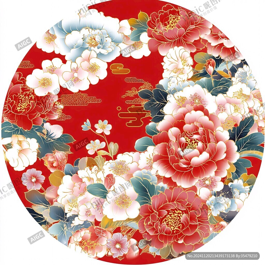 圓形牡丹圖