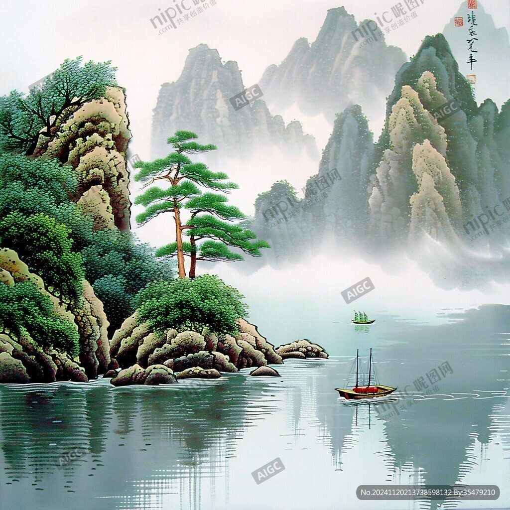 迎客松壁畫掛畫壁紙