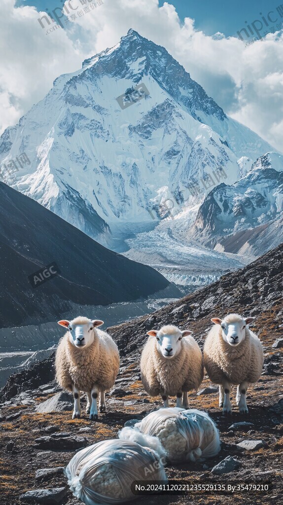 雪山草地羊群