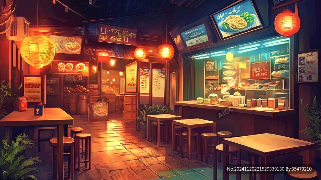 夜宵店插畫