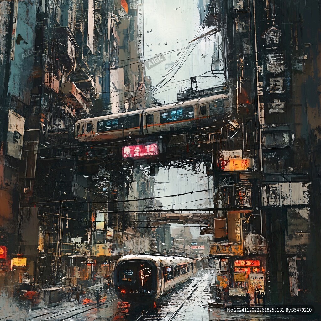 鋼鐵城市雨天的城市