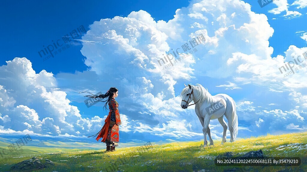 駿馬藍(lán)天白云背景圖