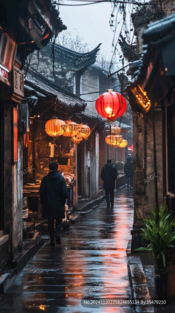 雨中古街