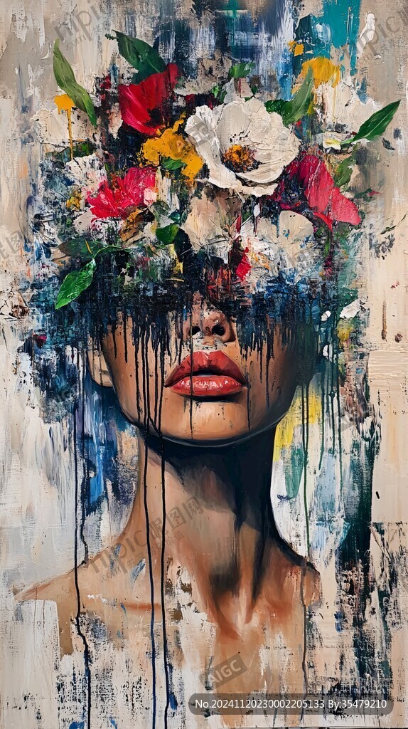 手繪女人花抽象裝飾畫