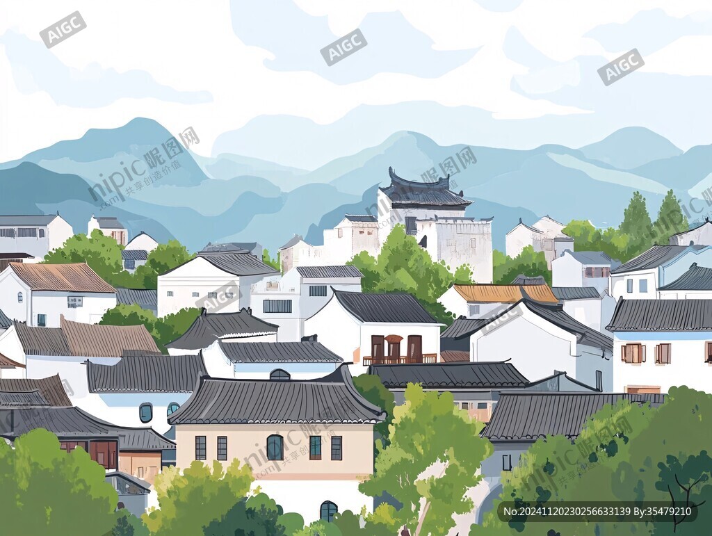 宏村城市插畫