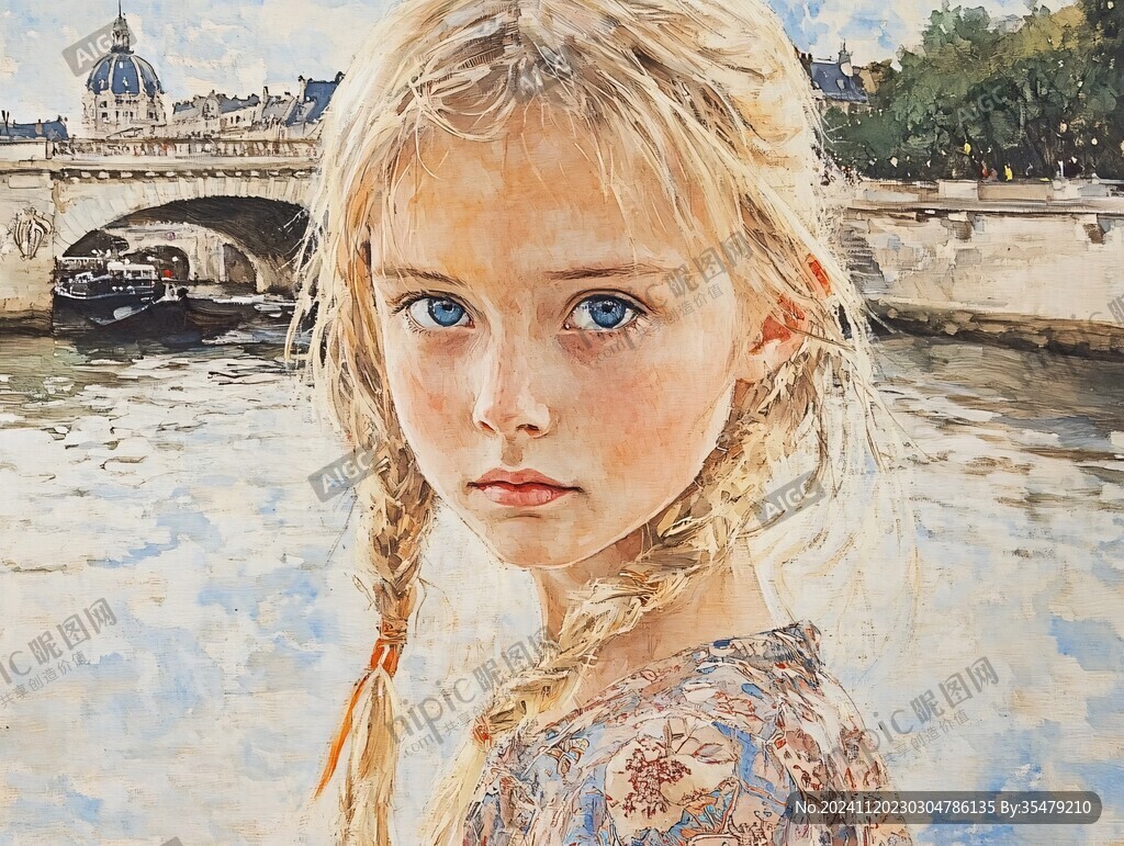 水彩手繪少女