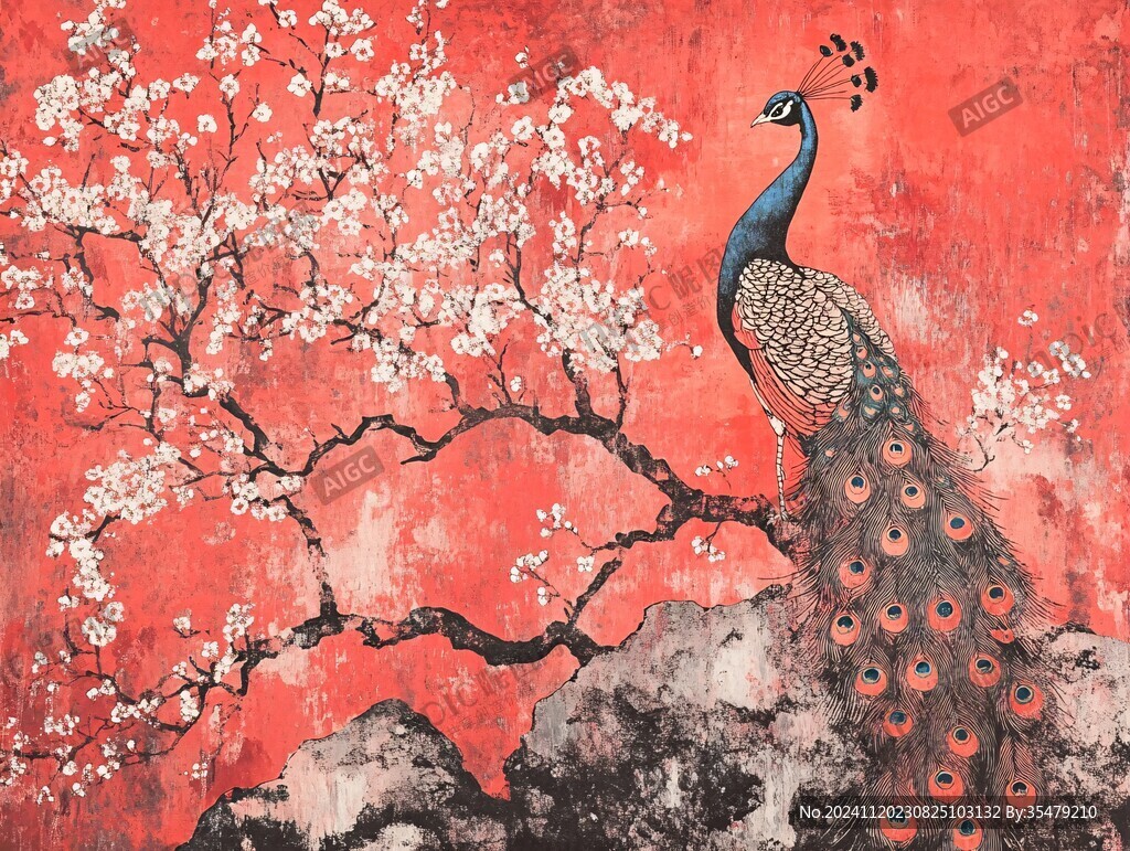 紅梅仙鶴圖
