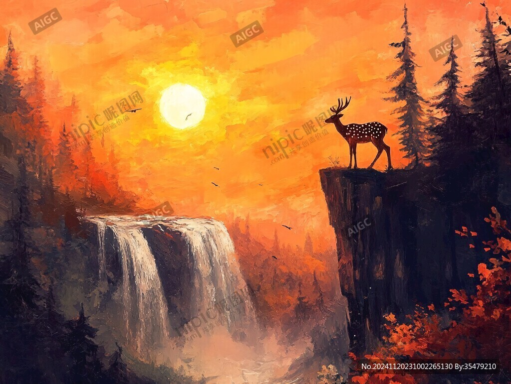 創(chuàng)意唯美麋鹿風(fēng)景畫