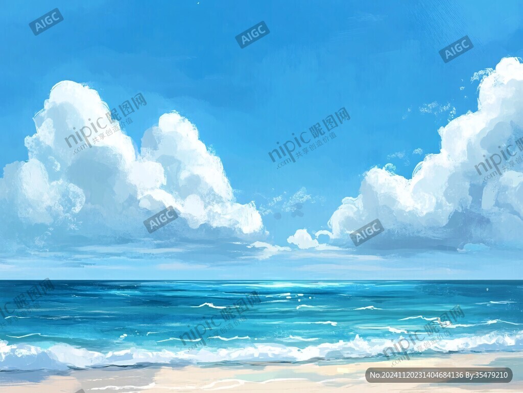 手繪藍天大海