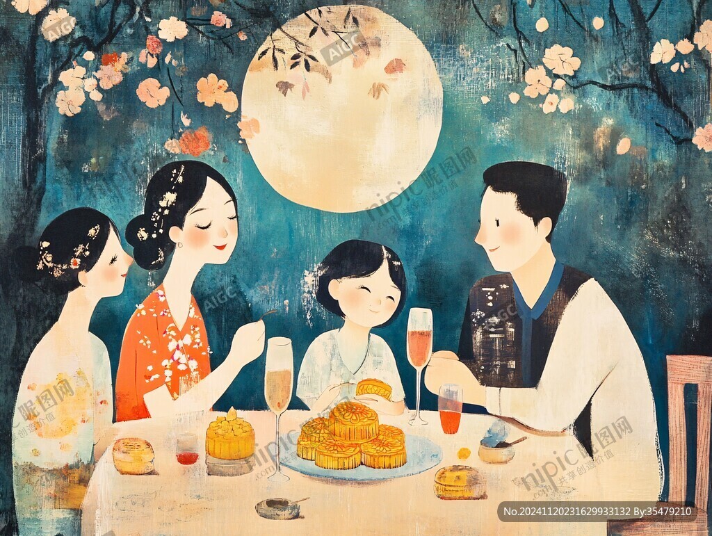 吃月餅插畫