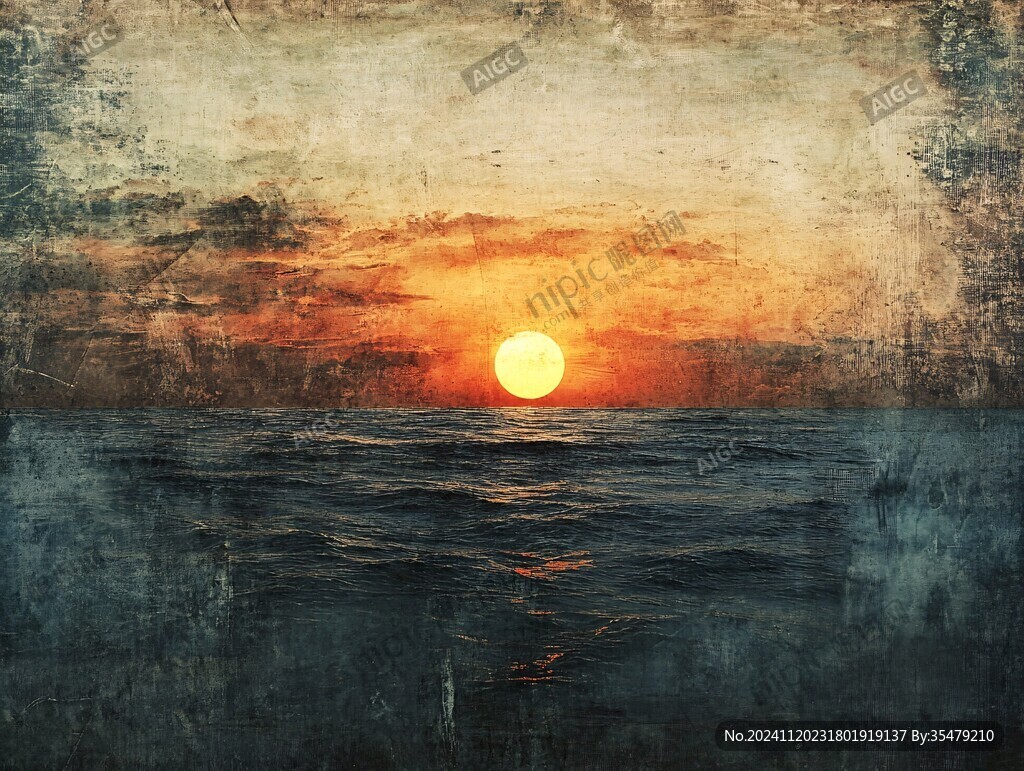 海上日出油畫