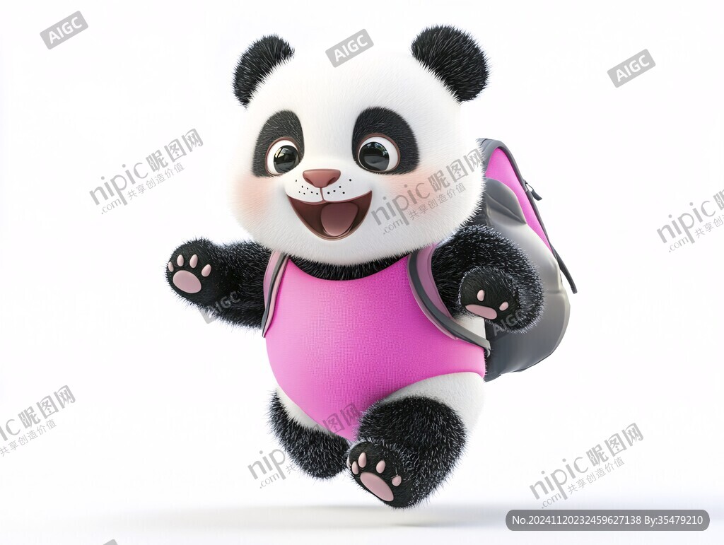 背著書包奔跑的小熊貓