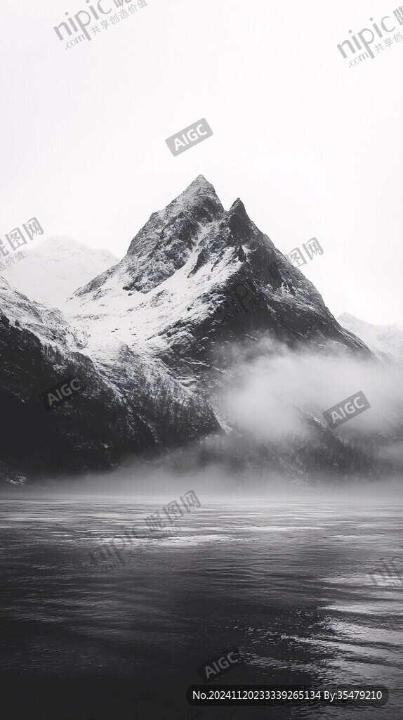 湖泊高山白雪山峰山崖