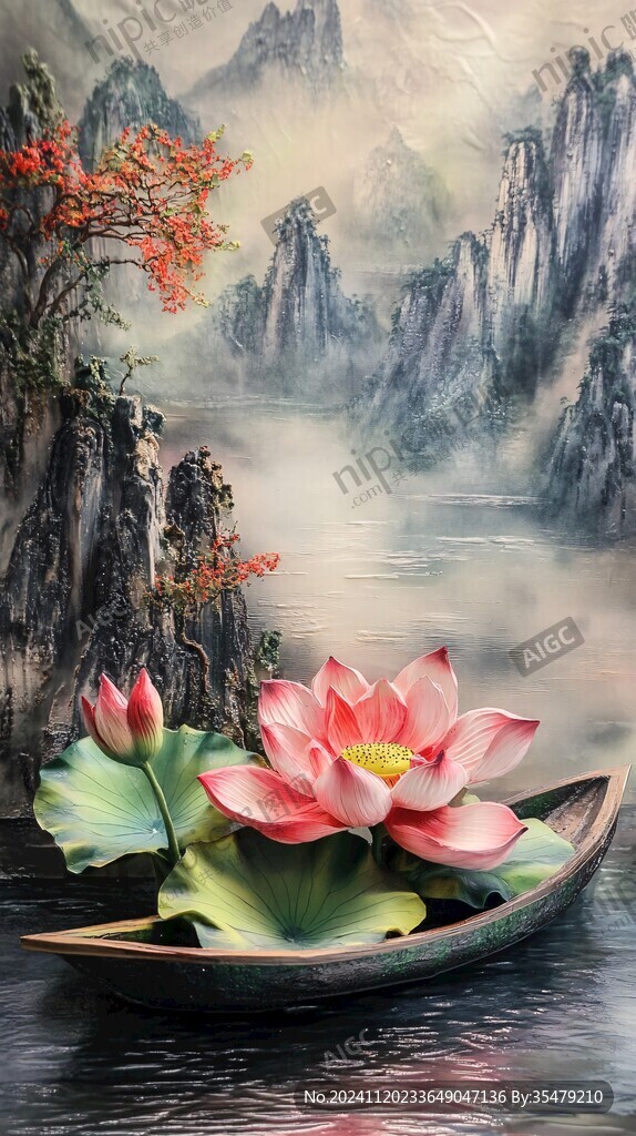 3d荷花裝飾畫