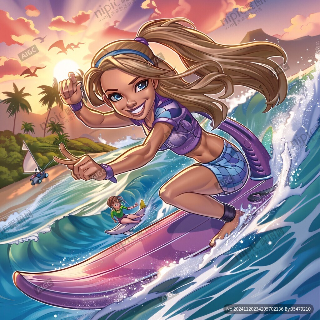 勇往直前沖浪美女