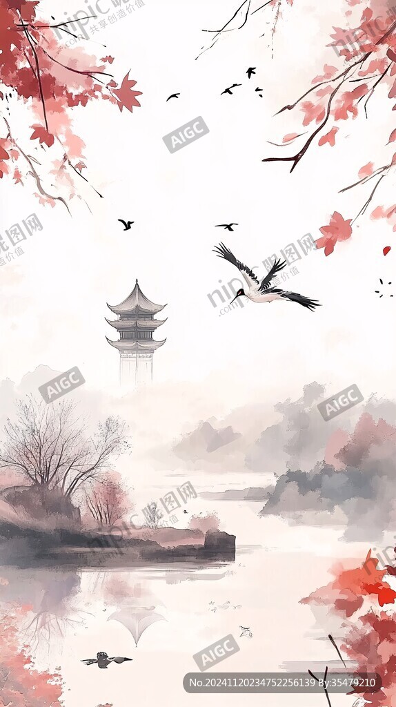 古風(fēng)秋天景色插畫