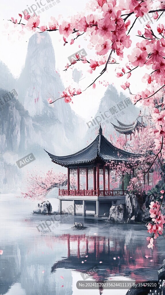 桃花源記古風(fēng)山水插畫(huà)