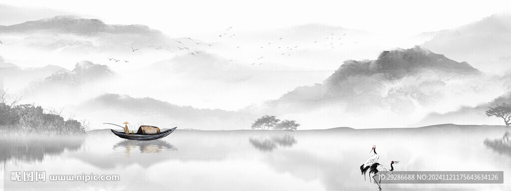山水中式床頭背景墻