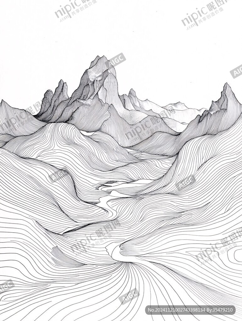 高端山水線包裝插畫