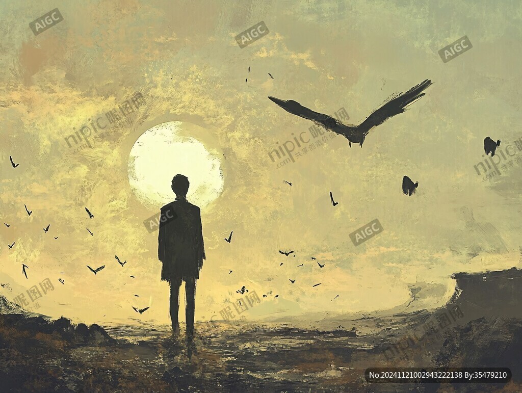 孤獨背影插畫