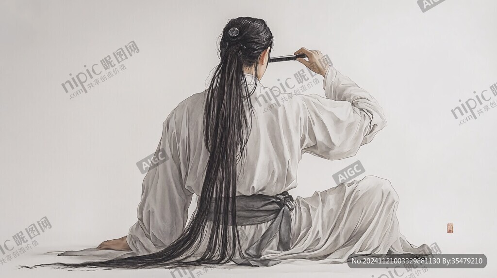 手繪美女古裝背影