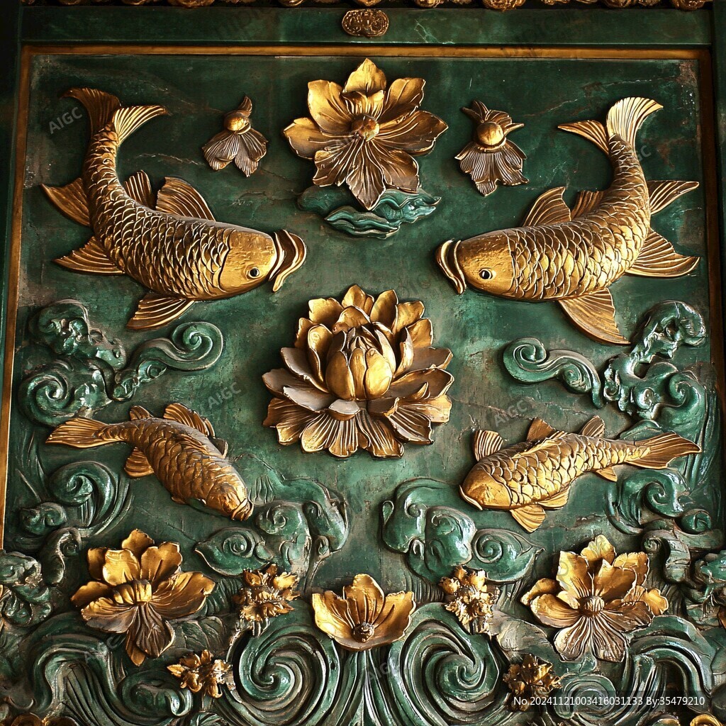 古建筑裝飾九圖魚灰塑