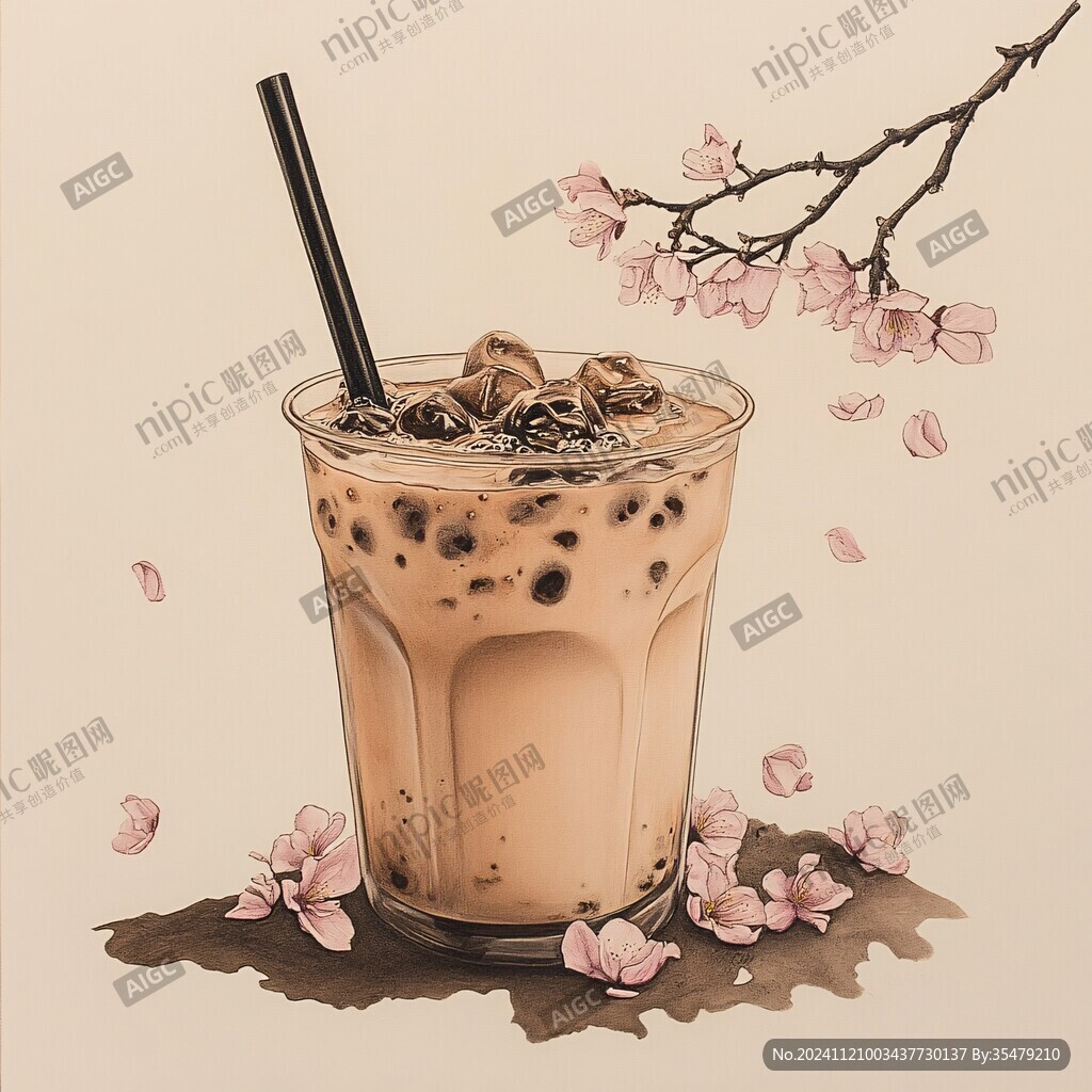 桃膠奶茶插畫