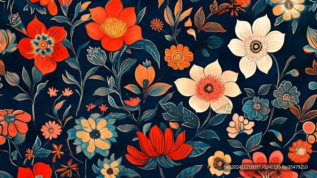 彩色民族風花草花卉