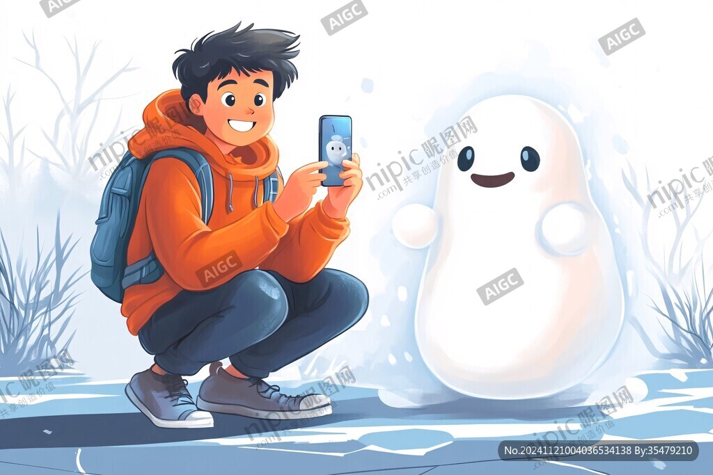 玩雪插畫