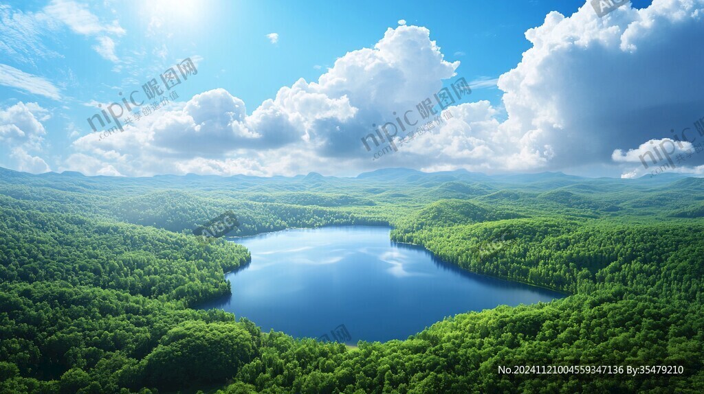 藍(lán)天白云綠水山林背景