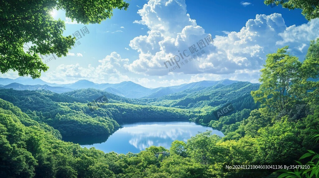 藍(lán)天白云綠水山林背景