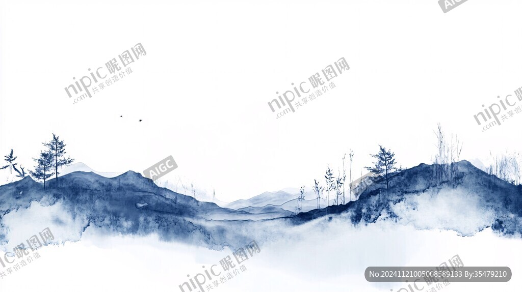 寬幅水墨山景