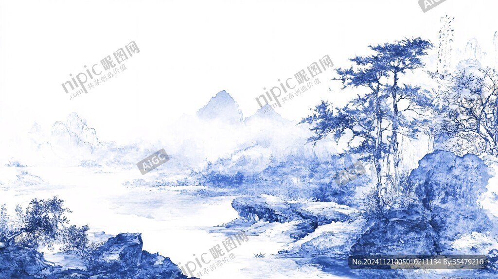 青花瓷水墨山水