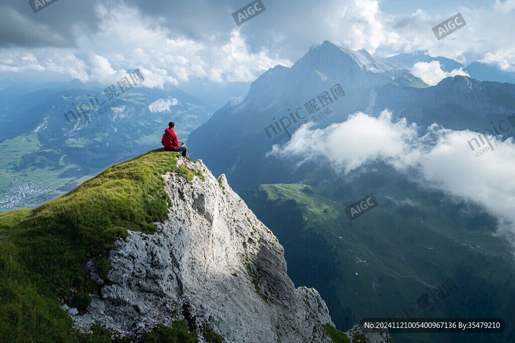 山頂風景人物