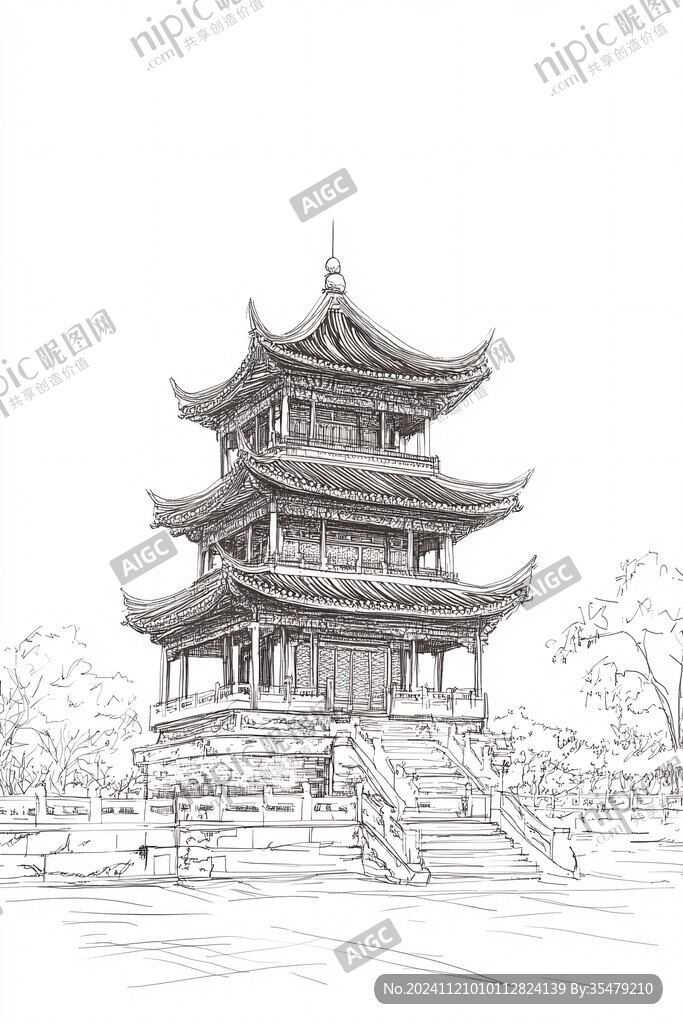 線描江南名樓