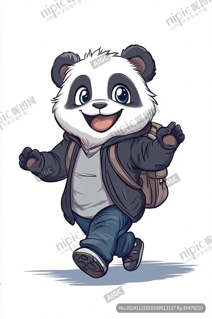 背著書包奔跑的小熊貓