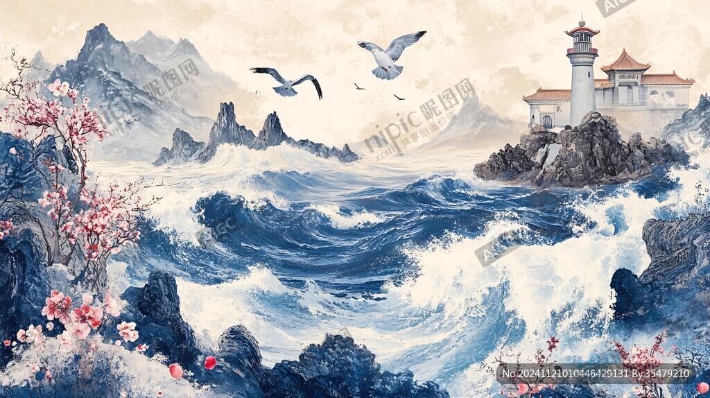 古風海浪包裝插畫