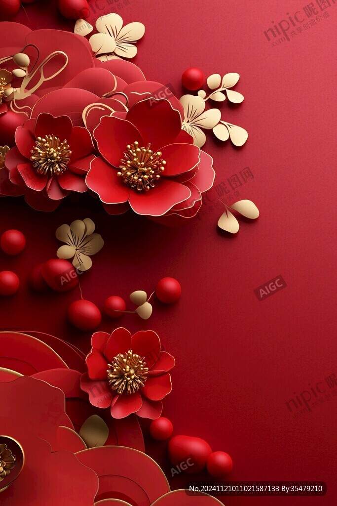 簡紅大氣花朵