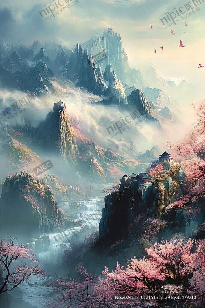 桃花源記古風(fēng)山水插畫(huà)