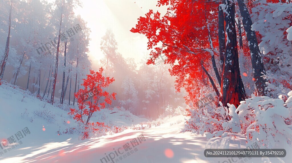 雪地紅葉桌面背景