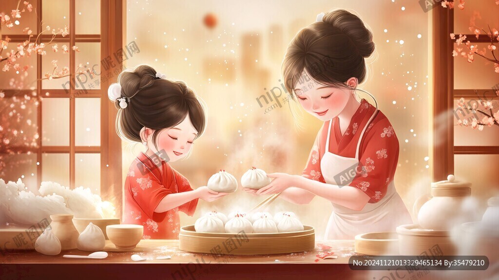 蒸饅頭插畫