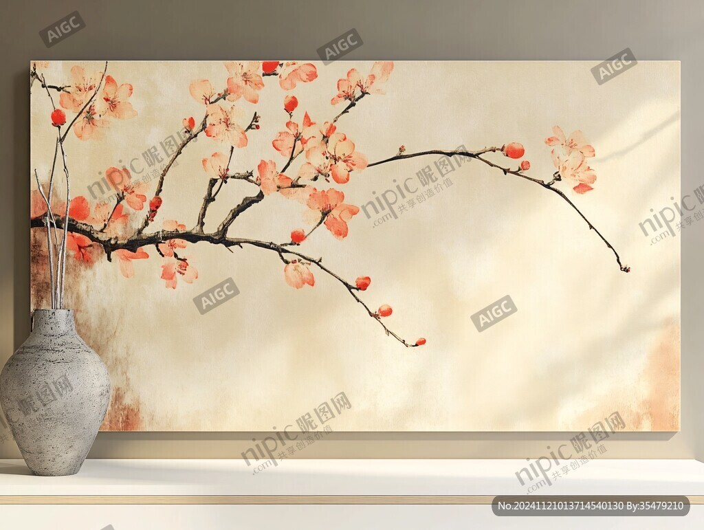 水彩梅花客廳裝飾畫