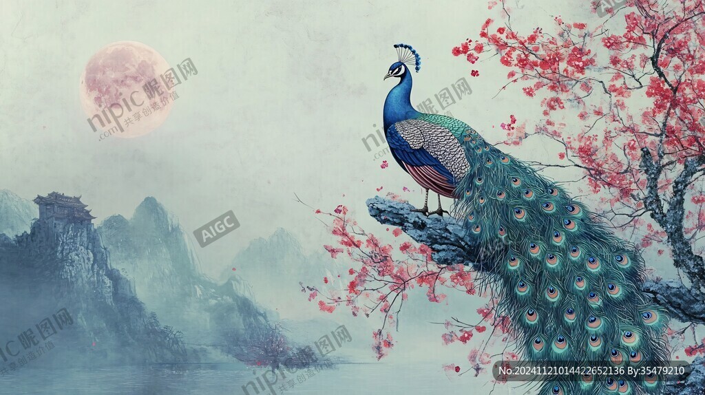 仙鶴古風山水插畫