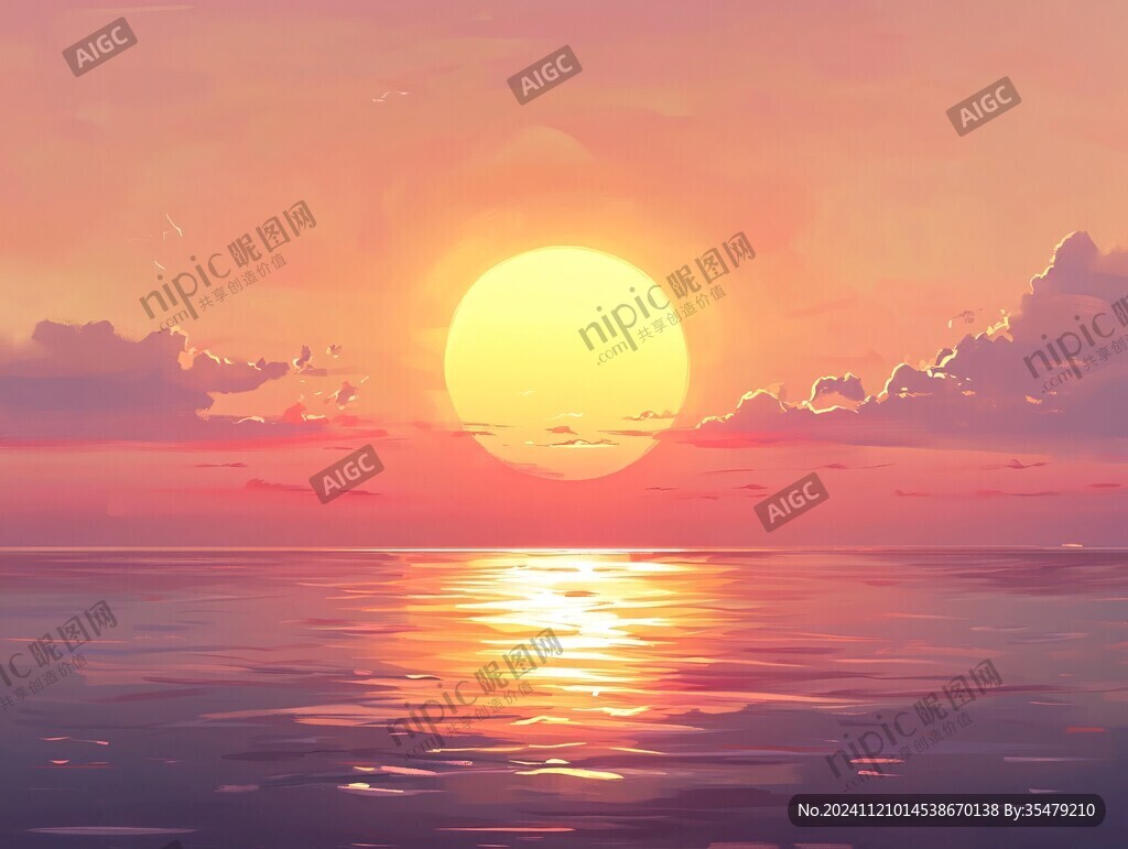 海上落日插畫