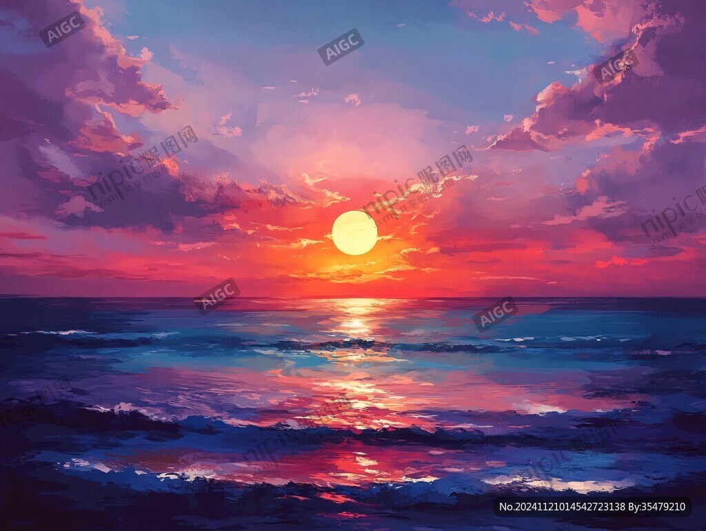 海邊落日插畫