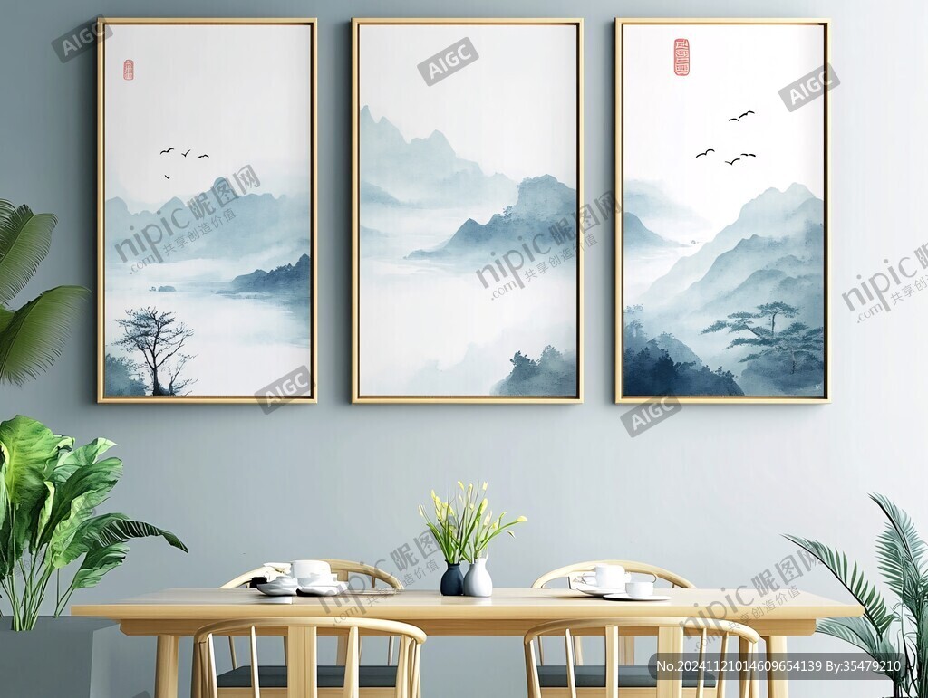 山水裝飾畫餐廳墻畫