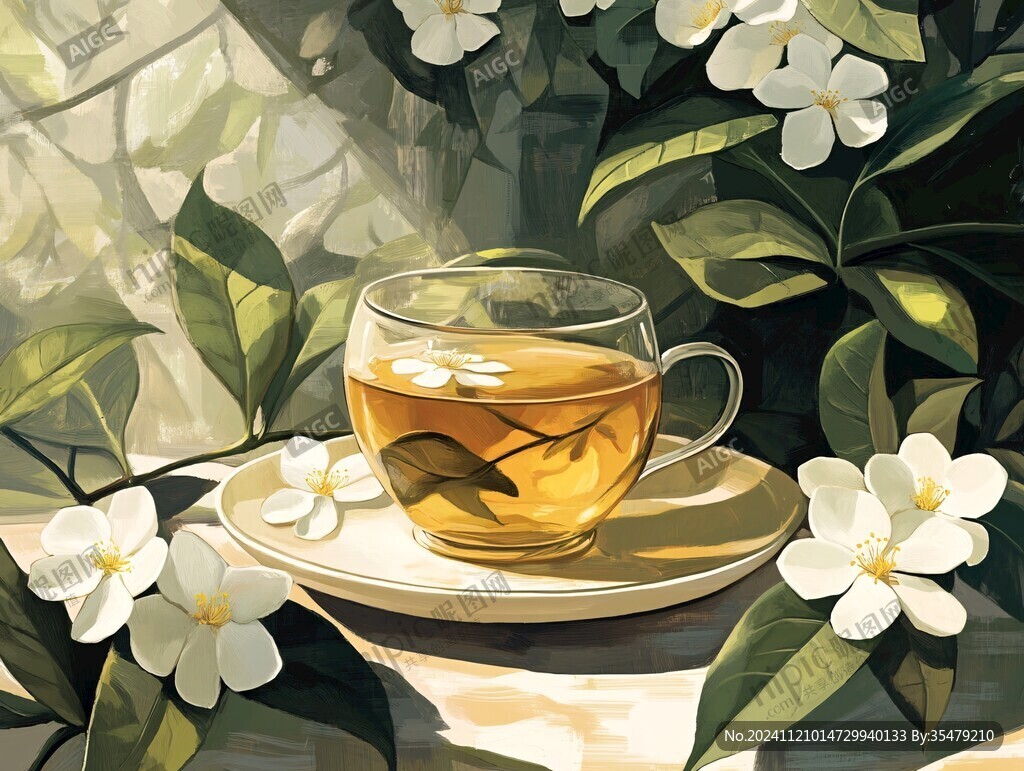 茉莉花茶插畫