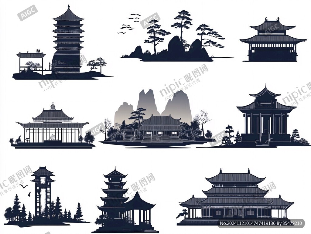 毫州建筑插畫剪影